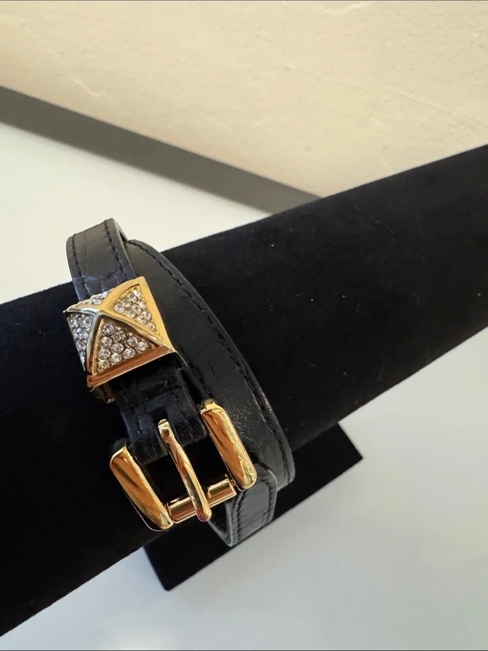 Henry Bendell Black Leather Wrap Bracelet with Gold Accents